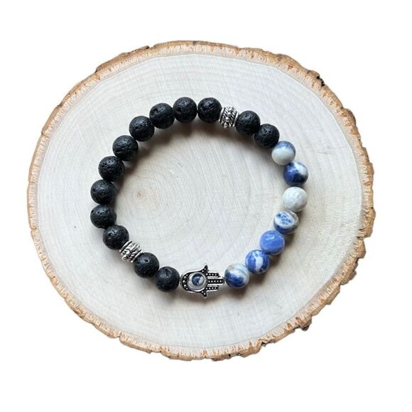 NEW Lava and Sodalite Hamsa (Hand of Fatima) Bracelet - Picture 1 of 3